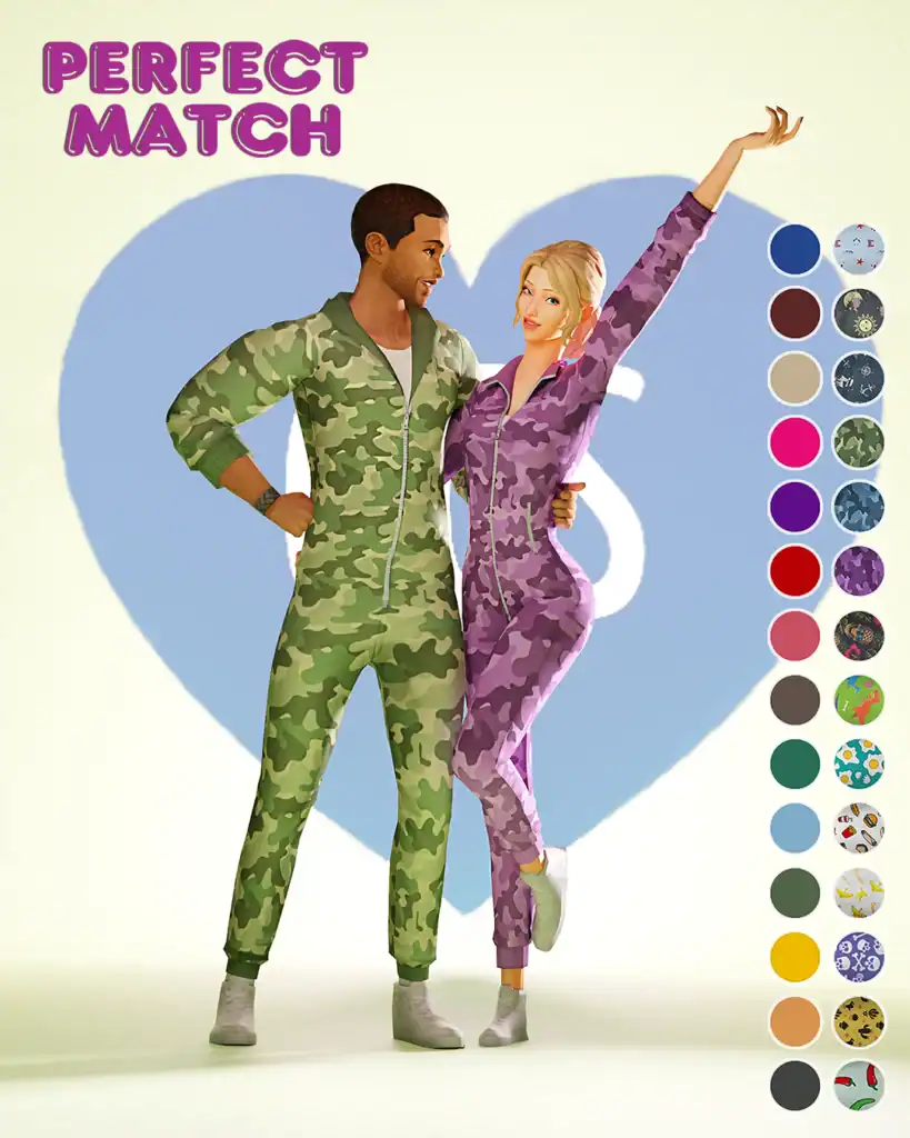 Camouflage matching jumpsuits for couples, featuring various stylish patterns and colors, perfect for costumes, themed parties, and outdoor adventures. High-quality, comfortable, and trendy.