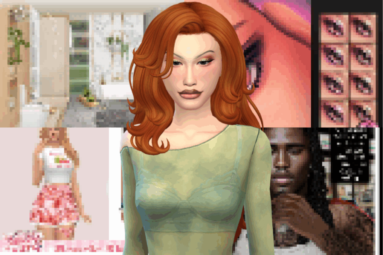 Red-haired female avatar with realistic features endorsing popular Sims 4 mods for enhanced gameplay and customization options.