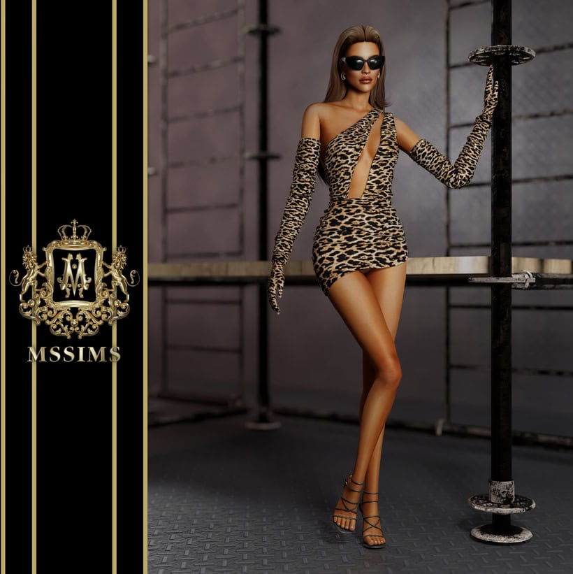 Leopard print bodycon mini dress with cutout design, stylish sunglasses, high heels, fashion model with long hair, urban industrial background, must-have fashion accessories for women.