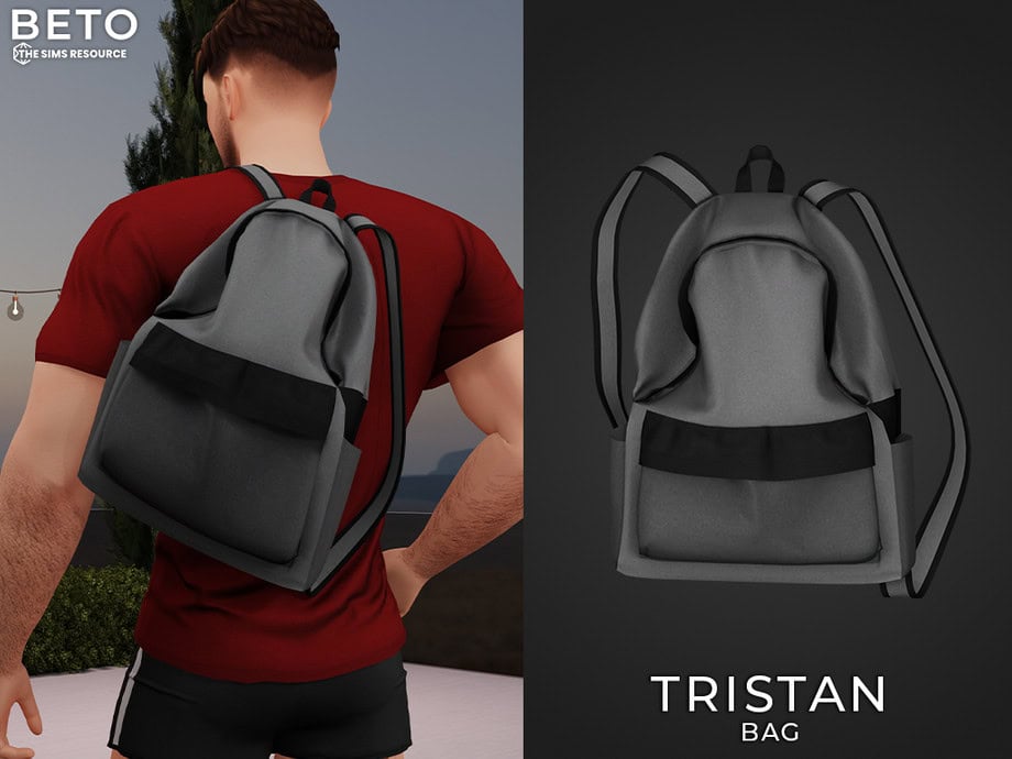 Back view of a person wearing a gray and black backpack with a sleek design, perfect for gaming mods or everyday use.
